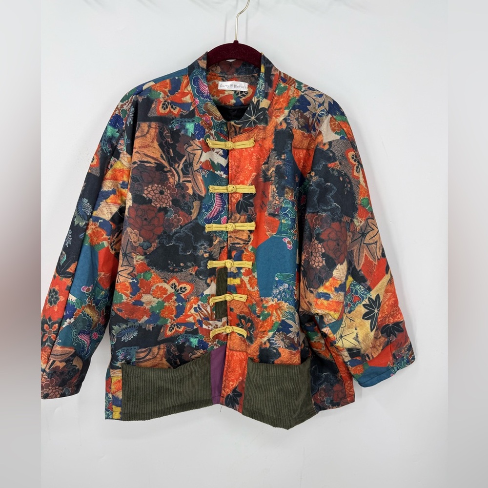 vintage-style floral print, Mandarin collar Chinese cotton-quilted coat OS